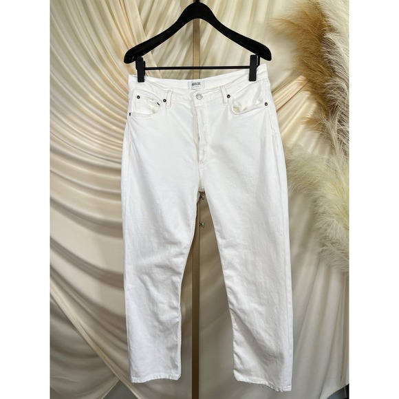 Agolde Jeans Women's‎ White Riley High-Rise Straight Cropped Denim Pants Size 32 - Picture 1 of 11